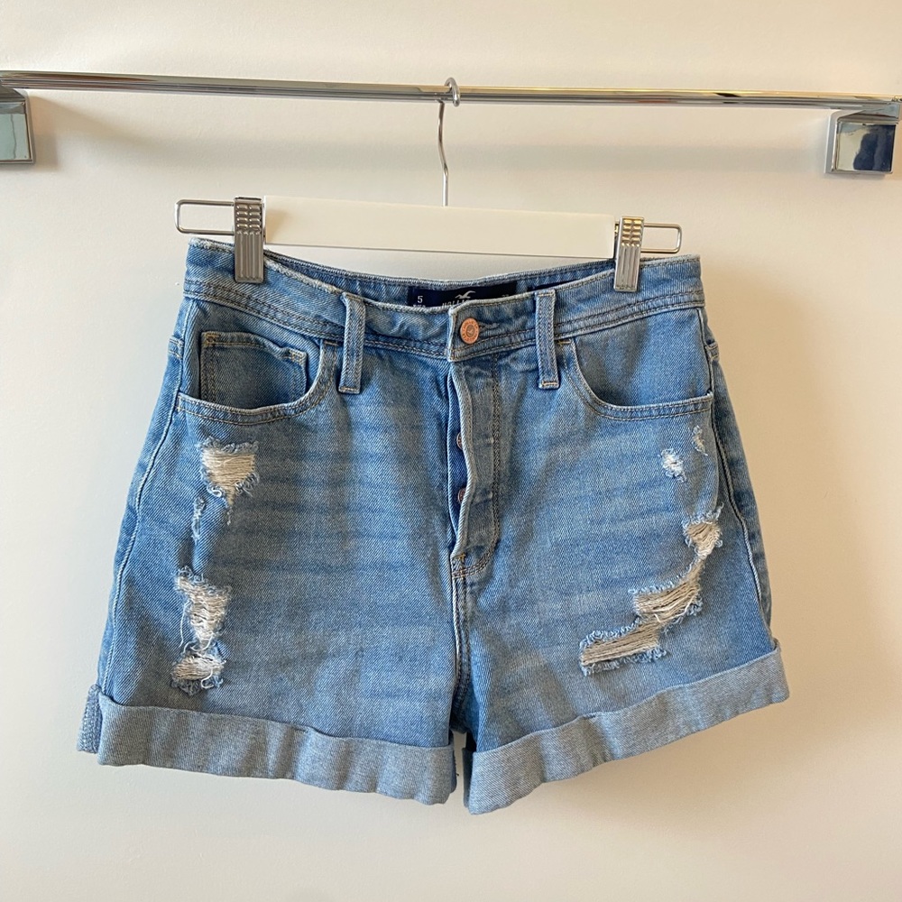 high wasted jean shorts with rips from Hollister. Very comfortable with buttons.